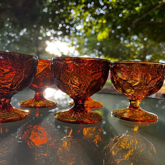 Vintage Tiara Exclusive Dark Amber Low Stem Glass set of 5 - Picture 7 of 10